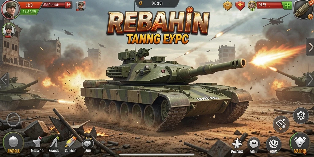 Tampilan antarmuka pertempuran tank yang menarik dan dinamis.