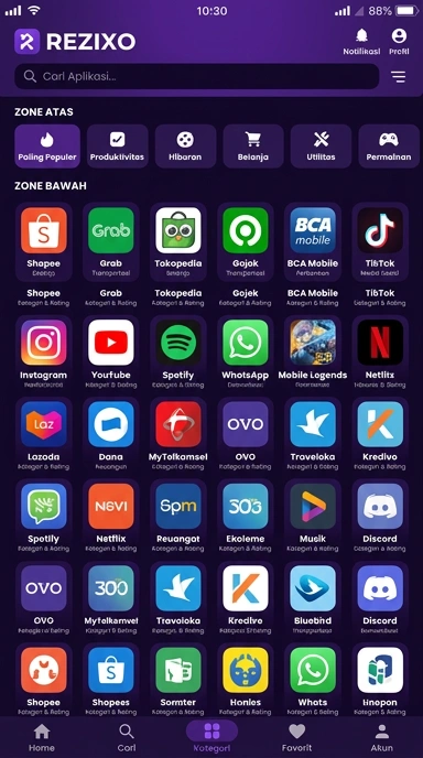 rezixo — Halaman Indeks Aplikasi Populer dan Kanal Uji